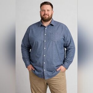 Blue Harbor Men’s Chambray Denim Shirt XXL Long Sleeve Cotton Chambray Casual
